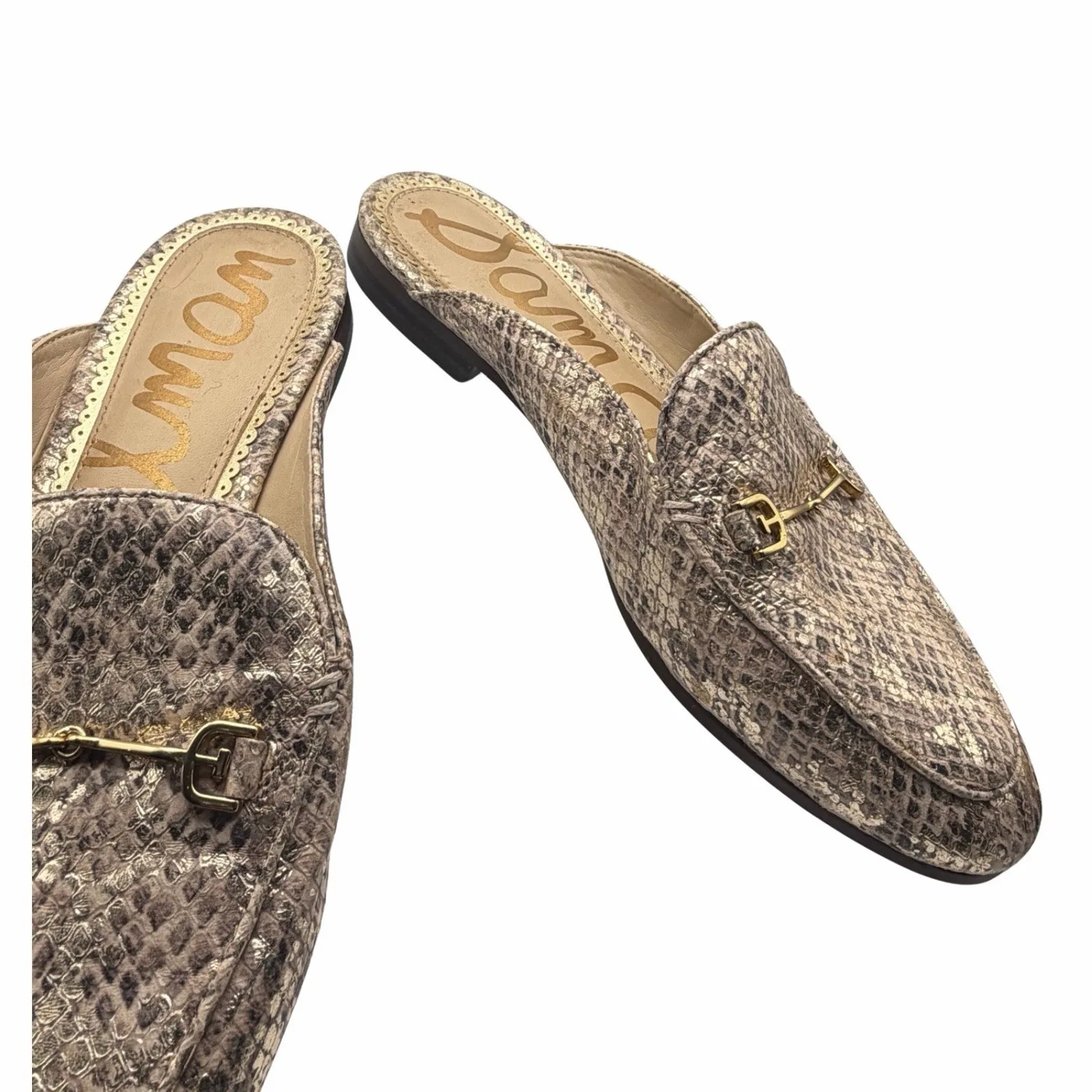 Sam Edelman Laurna Mules Horsebit Cream Black Snake Skin Embossed Leather size 8 - Image 3