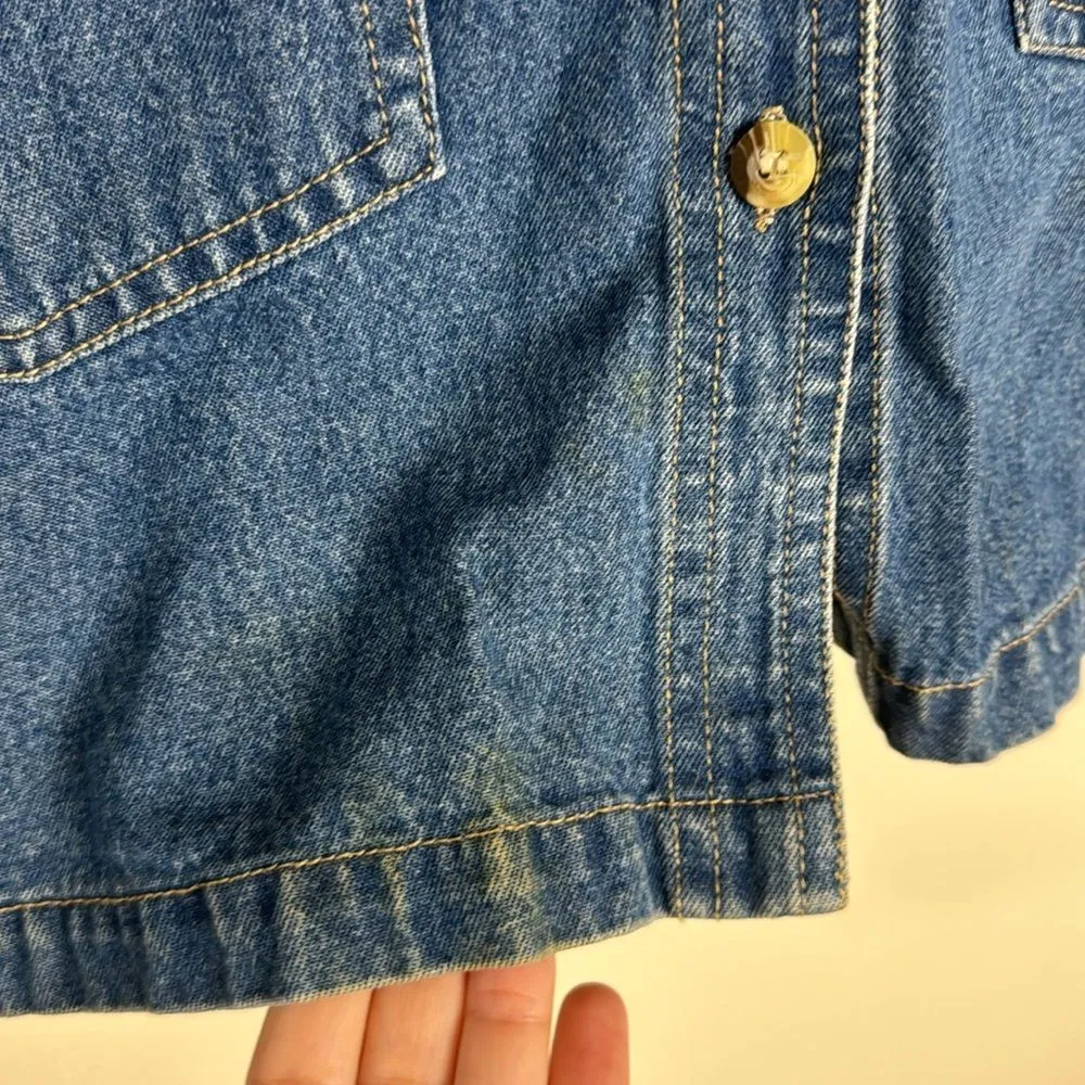 Vtg haiks embroidered floral butterflies button up denim vest long size small Blue - Image 4