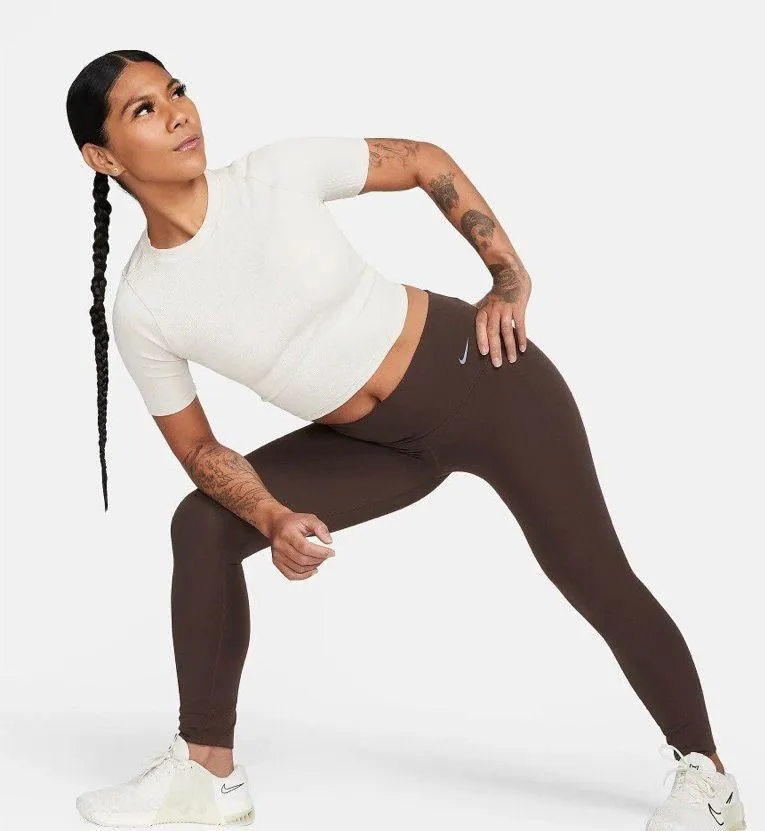 Zenvy Rib Women's Short-Sleeve Cropped Top XS  Light Orewood Brown/White - Image 2