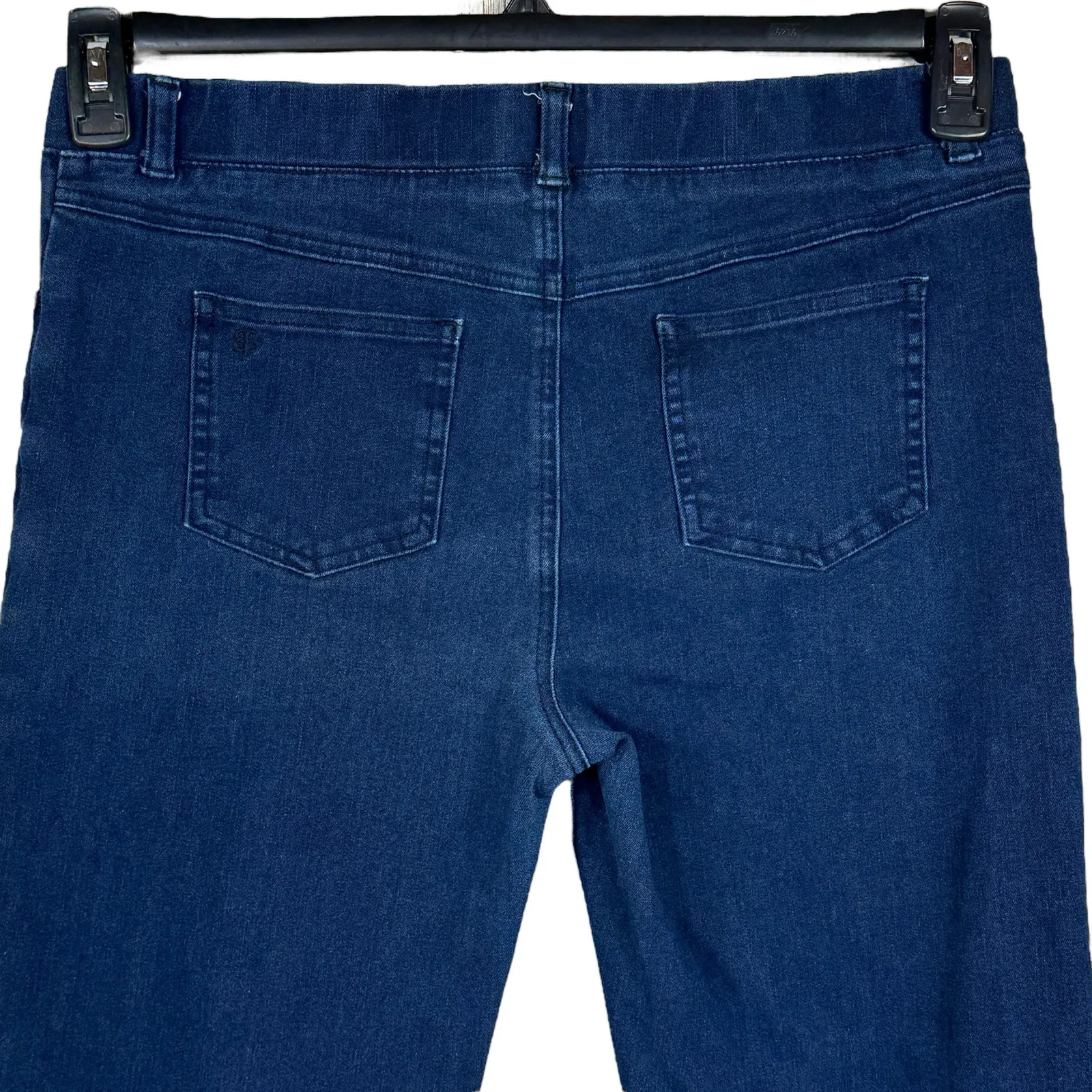 Betabrand Large LONG Straight Jeans Pull-On Mid-Rise Pockets Medium Wash Blue - Image 4