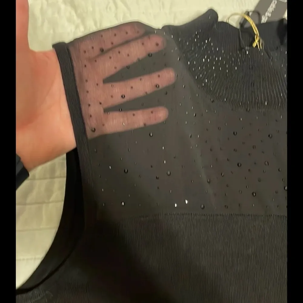 black blouse: sheer on the top neck area size large; new with tags - Image 2