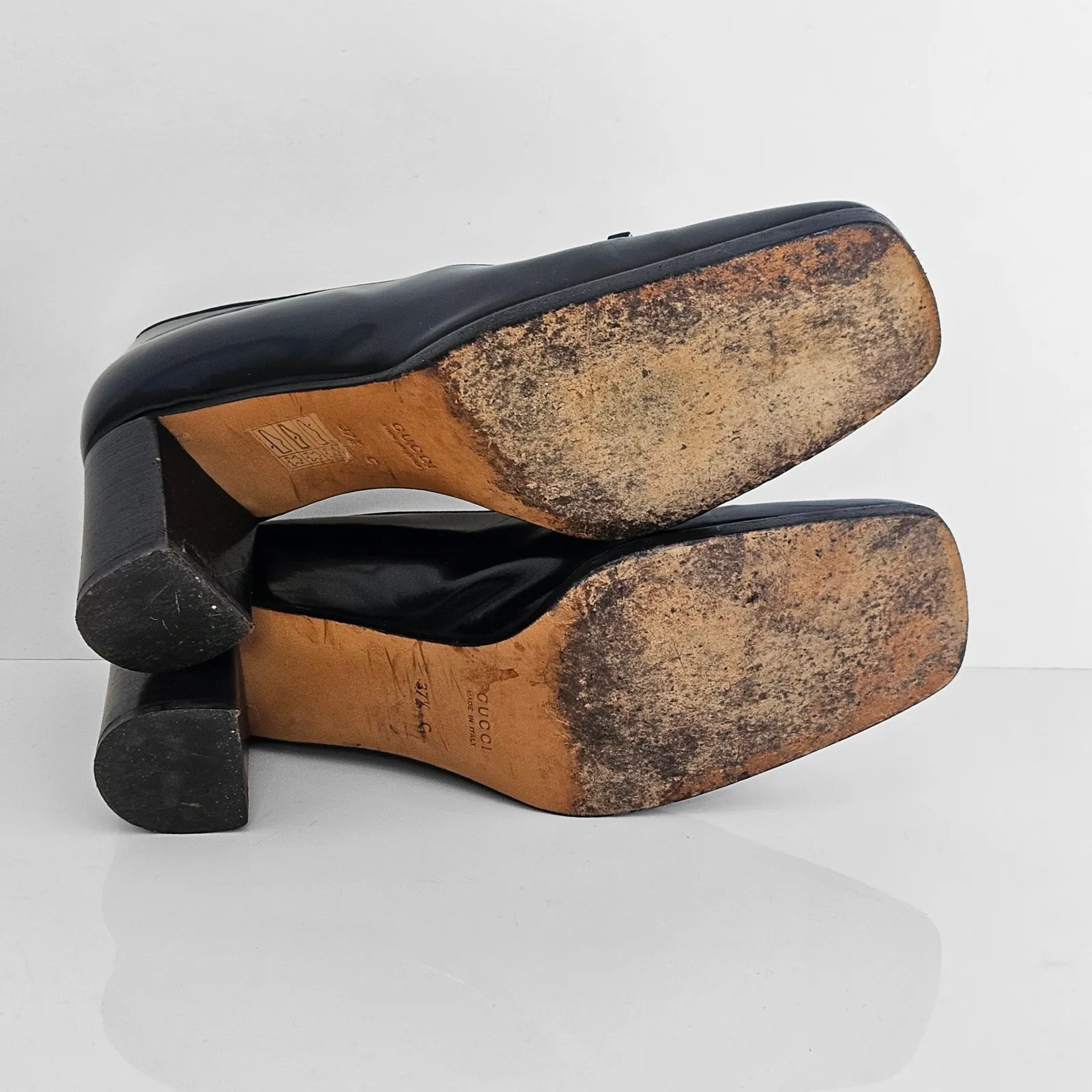 Vintage GUCCI Casia Leather Block Heel Pump - Black 37.5 C - Image 7