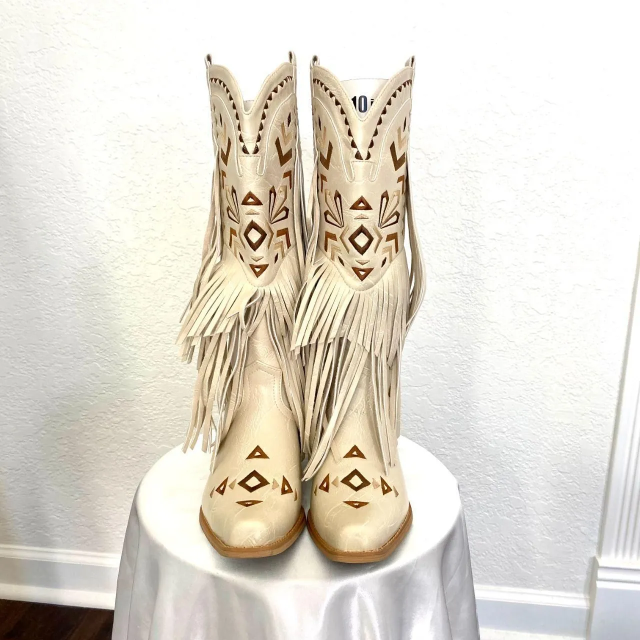 NEW SaraIris Western Tan Cream Fringe Tassel Cowgirl Cowboy Boots US 8 - Image 7