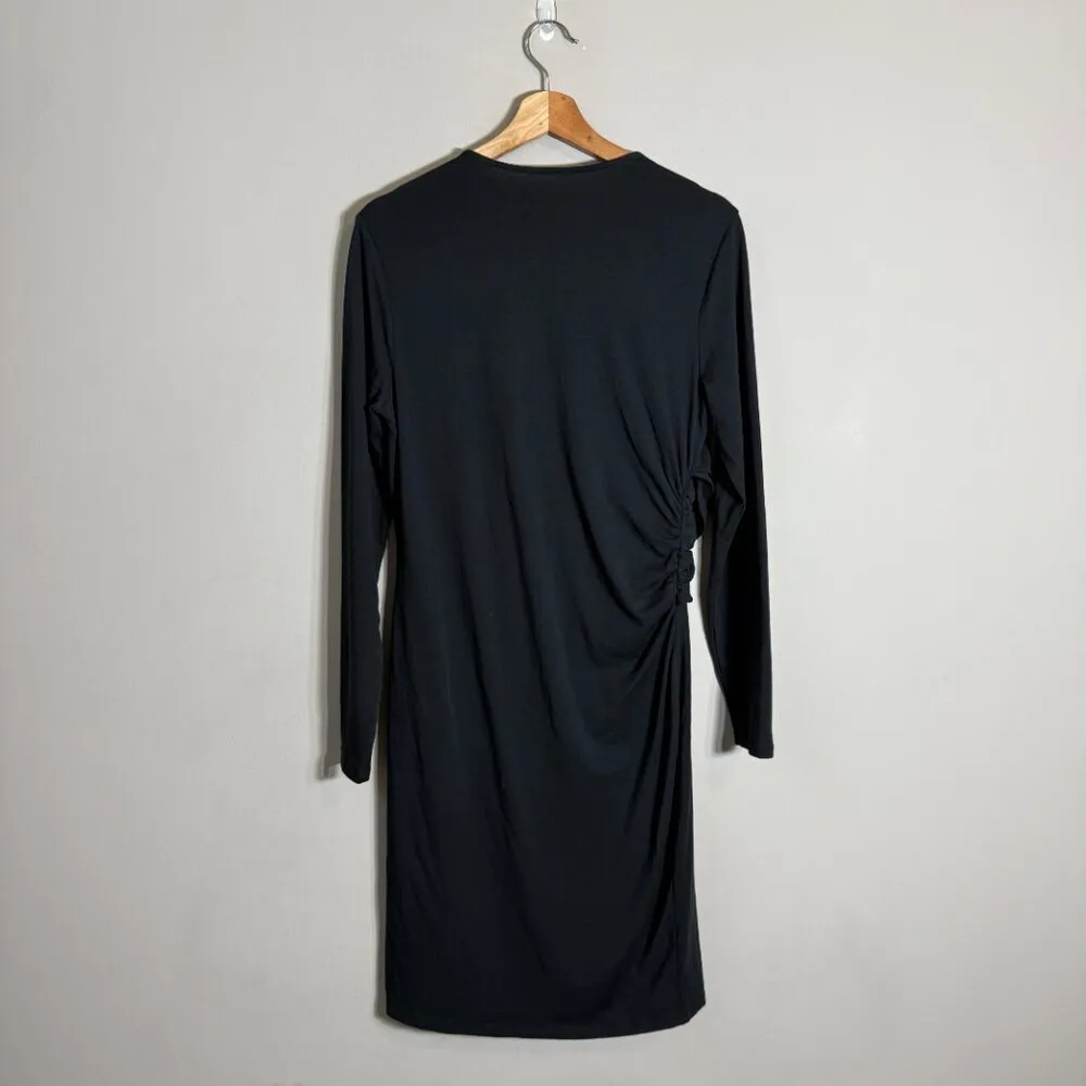 Sundance Criss Cross Draping V-Neck Knee Length Wrap Dress Women's Large Black - Image 5
