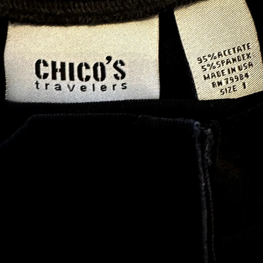 Chico's Travelers Button Down Short Sleeve Slinky Snap Button Crewneck Black 1 M - Image 3