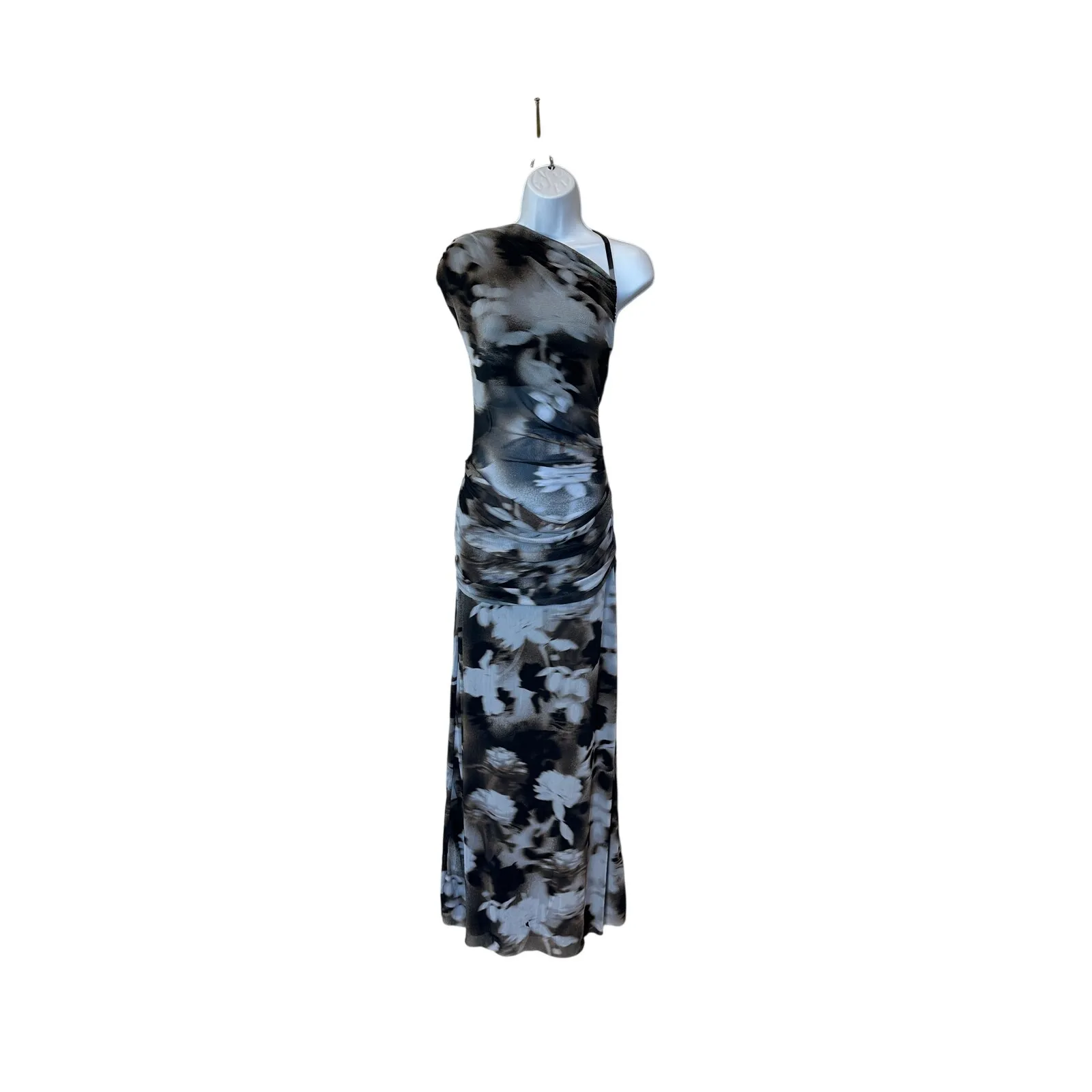 Bec & Bridge Gray Mesh Maxi Dress SIZE 4 Formal Gown Floral Ruched Designer $300 - Image 10