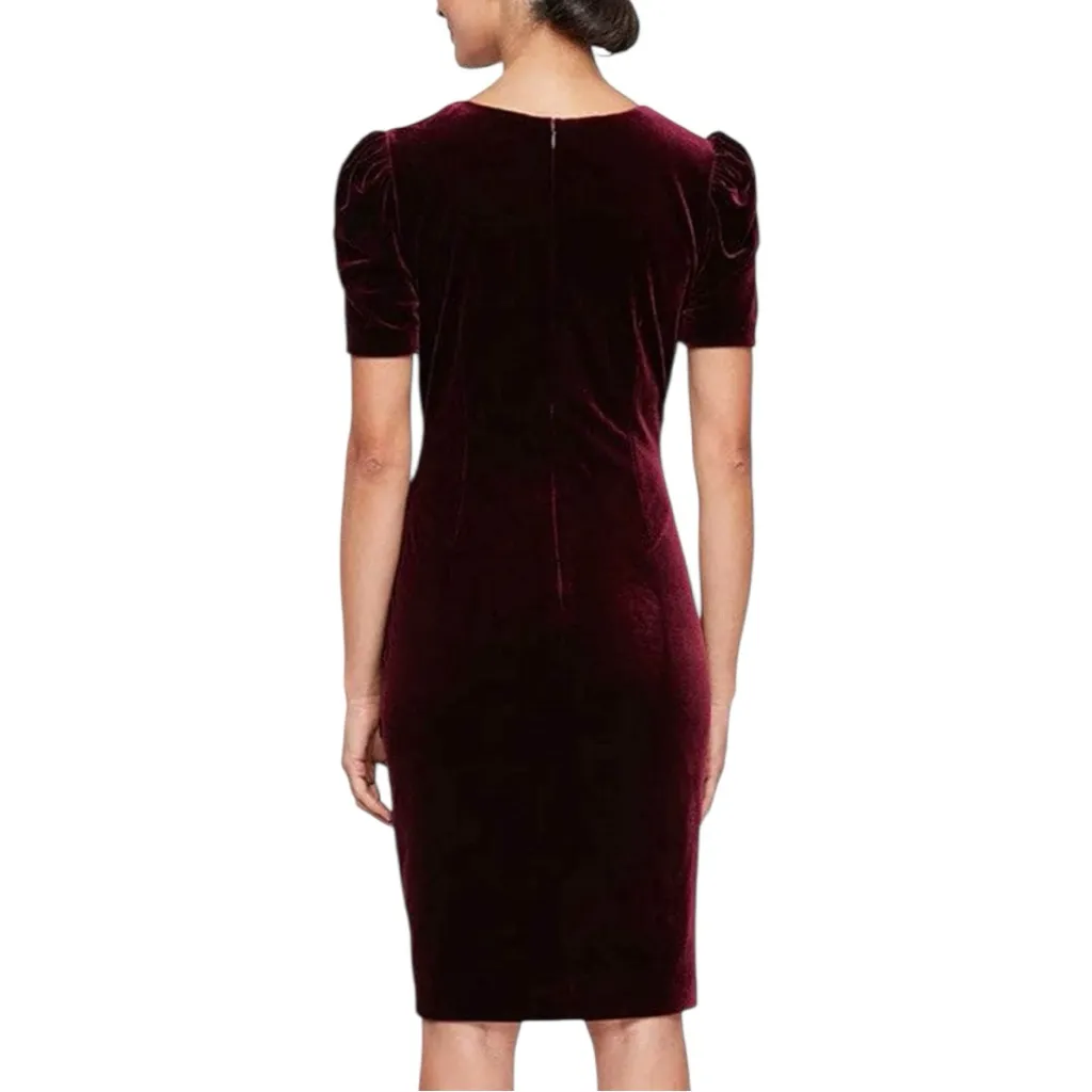 Alex Evenings Velvet Women’s Dress Size 16 Ruched Embellishment Wine NWT - Image 2