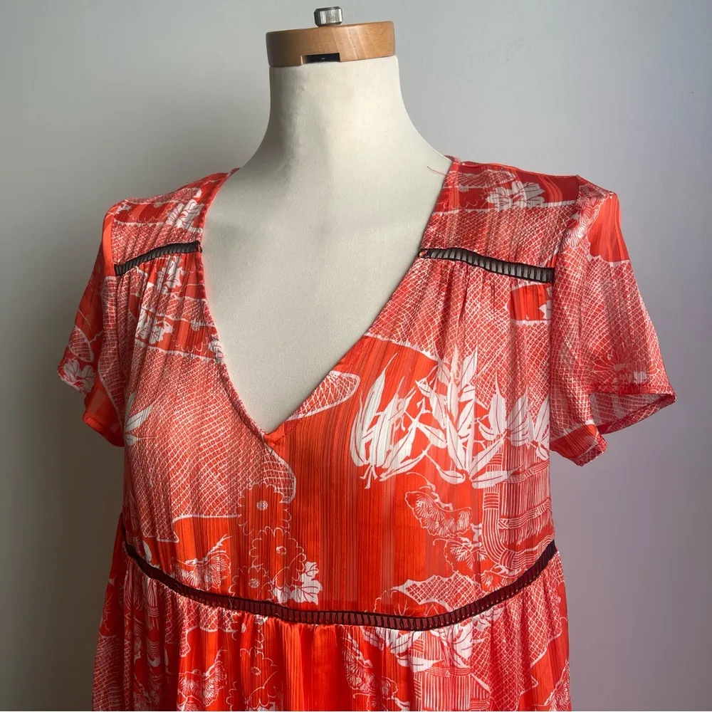 Urban Outfitters UO Pippa Tiered Chiffon Babydoll Dress Orange Black Whi… - Image 4