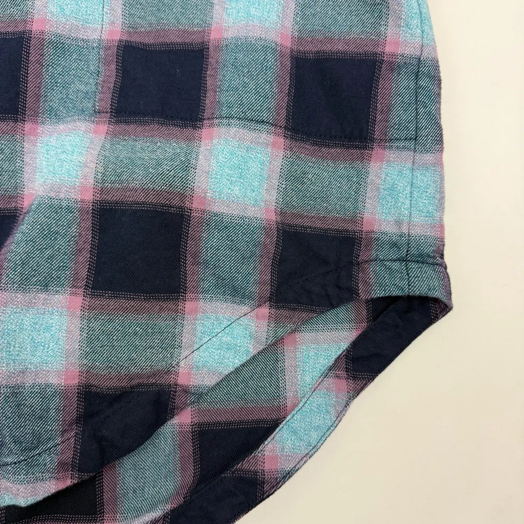 Wildfang The Essential Flannel Long Sleeve Shirt Dress Shacket Plaid Blue Pink Size M - Image 9