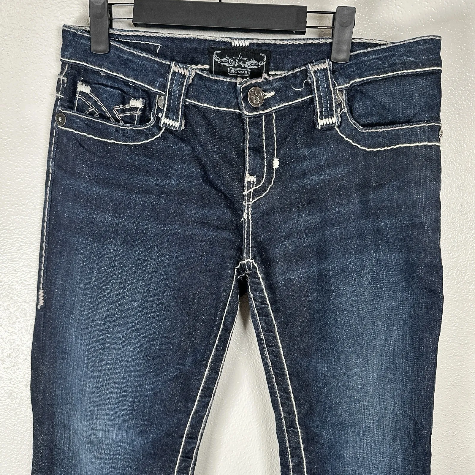 Big Star Miki Boot Cut Jeans Womens 28Short Low Rise Dark Wash Thick Stitch - Image 2