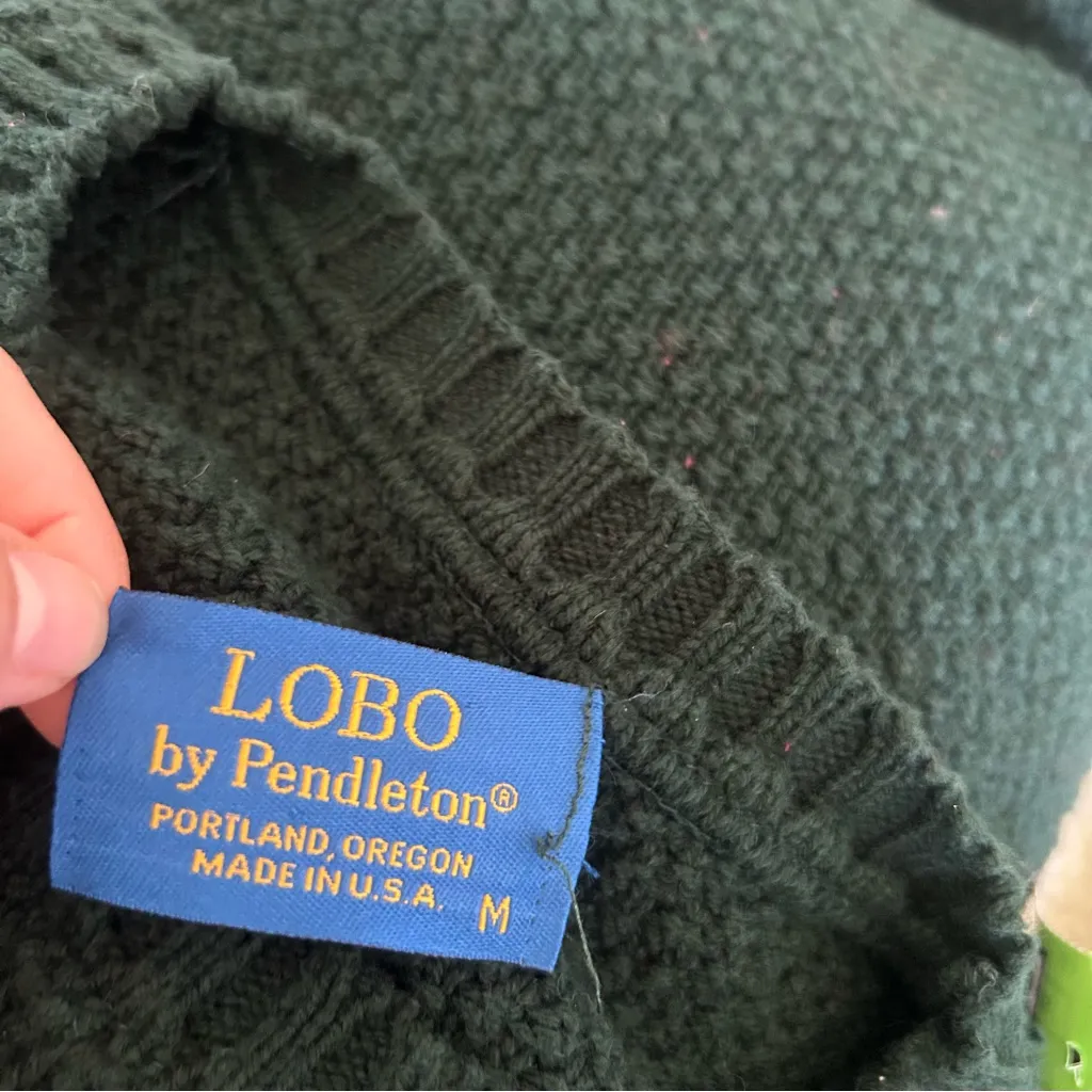Vintage Pendleton Lobo Green Cable Knit Crewneck Sweater Size Medium - Image 5