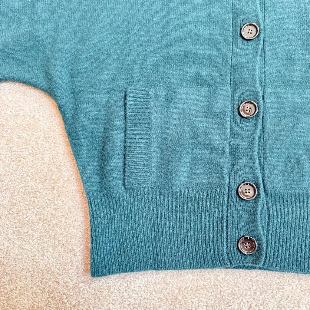 Allude Pine Green Cashmere Mockneck Dolman Sleeve Button Poncho Cardigan XS - Image 3