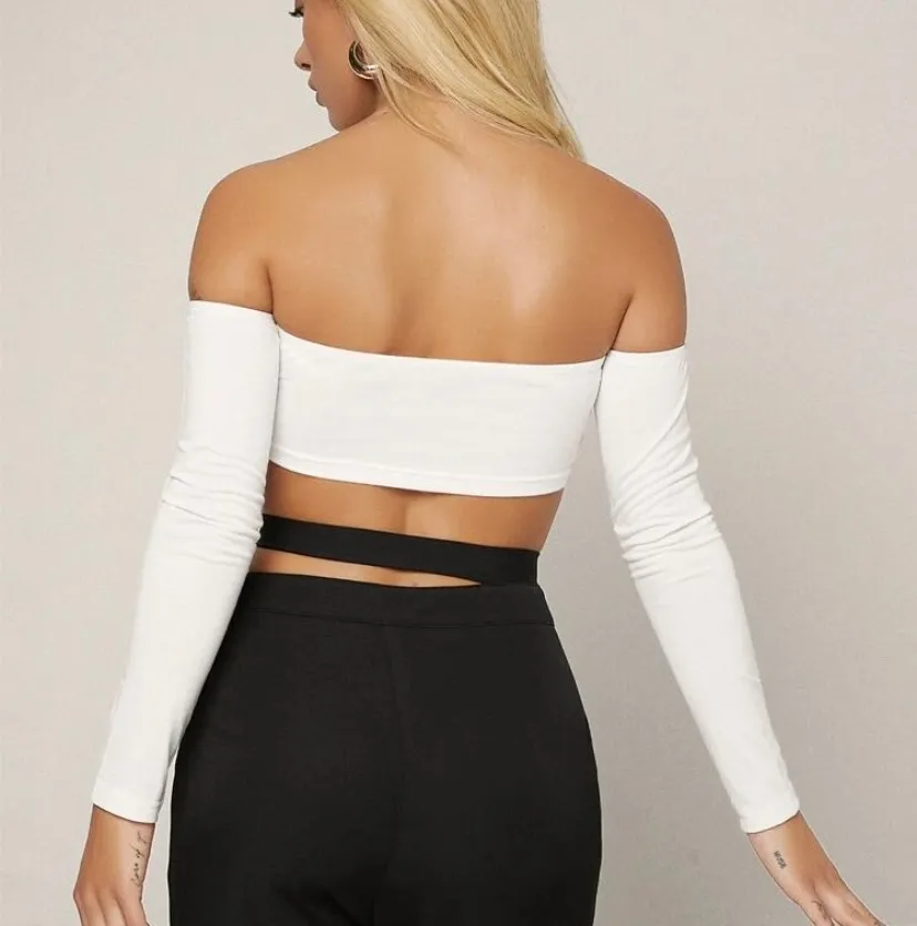 Cropped Long Sleeve Top White Size XS - Image 2