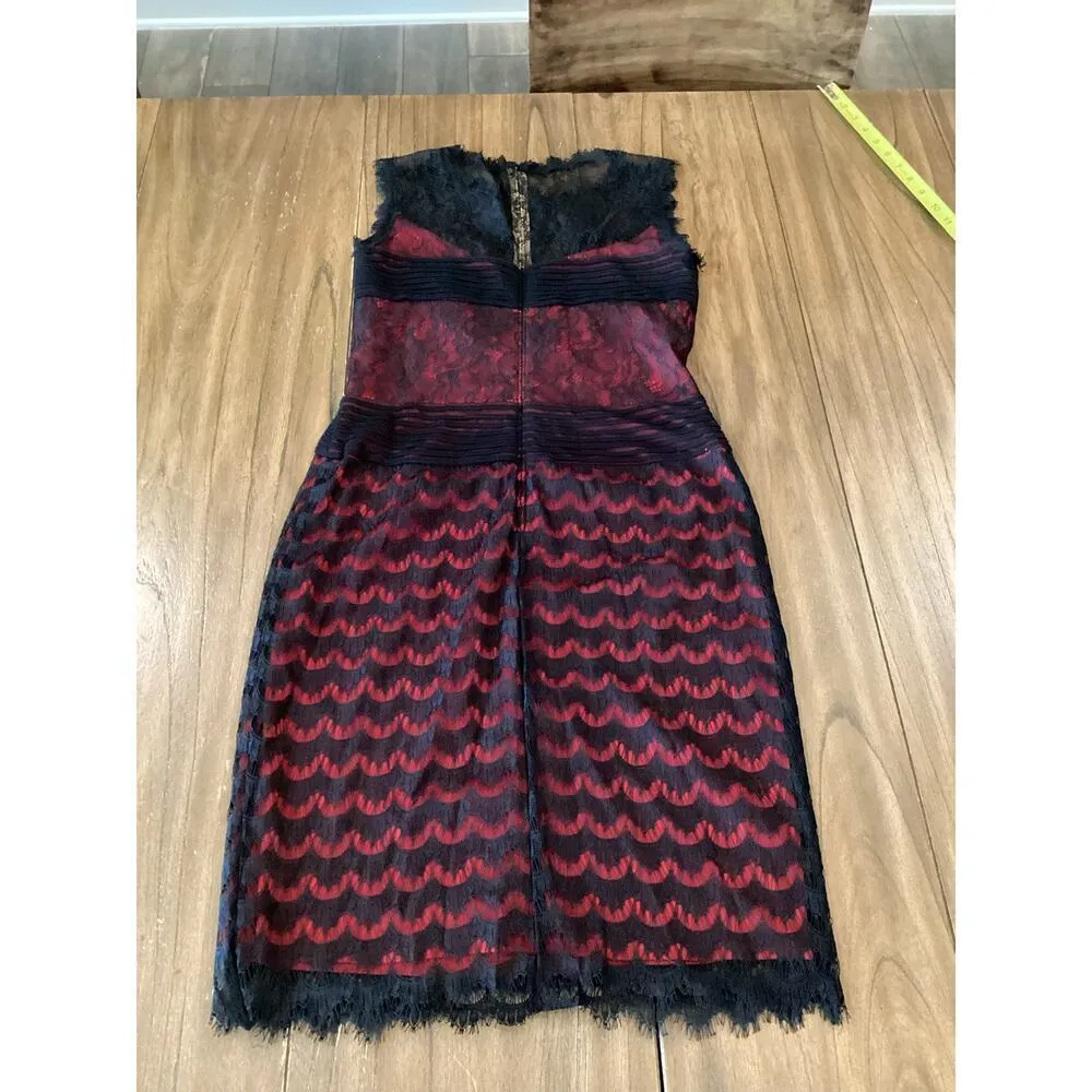 Tadashi Shoji mix bodice Lace black Red mini sleeveless sheath Cocktail Dress 6 - Image 12