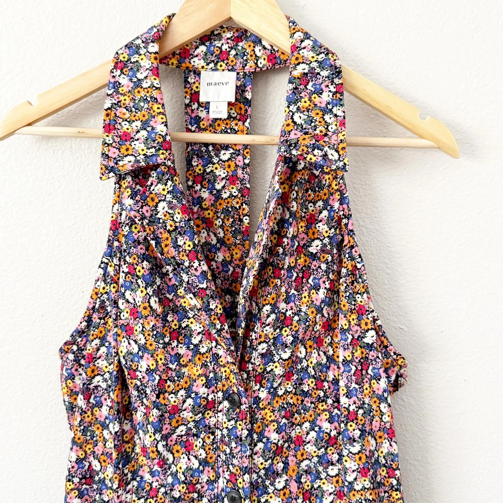 MAEVE x ANTHROPOLOGIE | Sleeveless T-Back Mini Dress Collared Floral | Large - Image 5