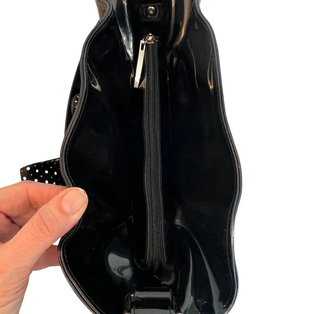 Beijo Black Vegan Patent Leather Paper Bag Handbag Polka Dot Scarf Twee Preppy - Image 8