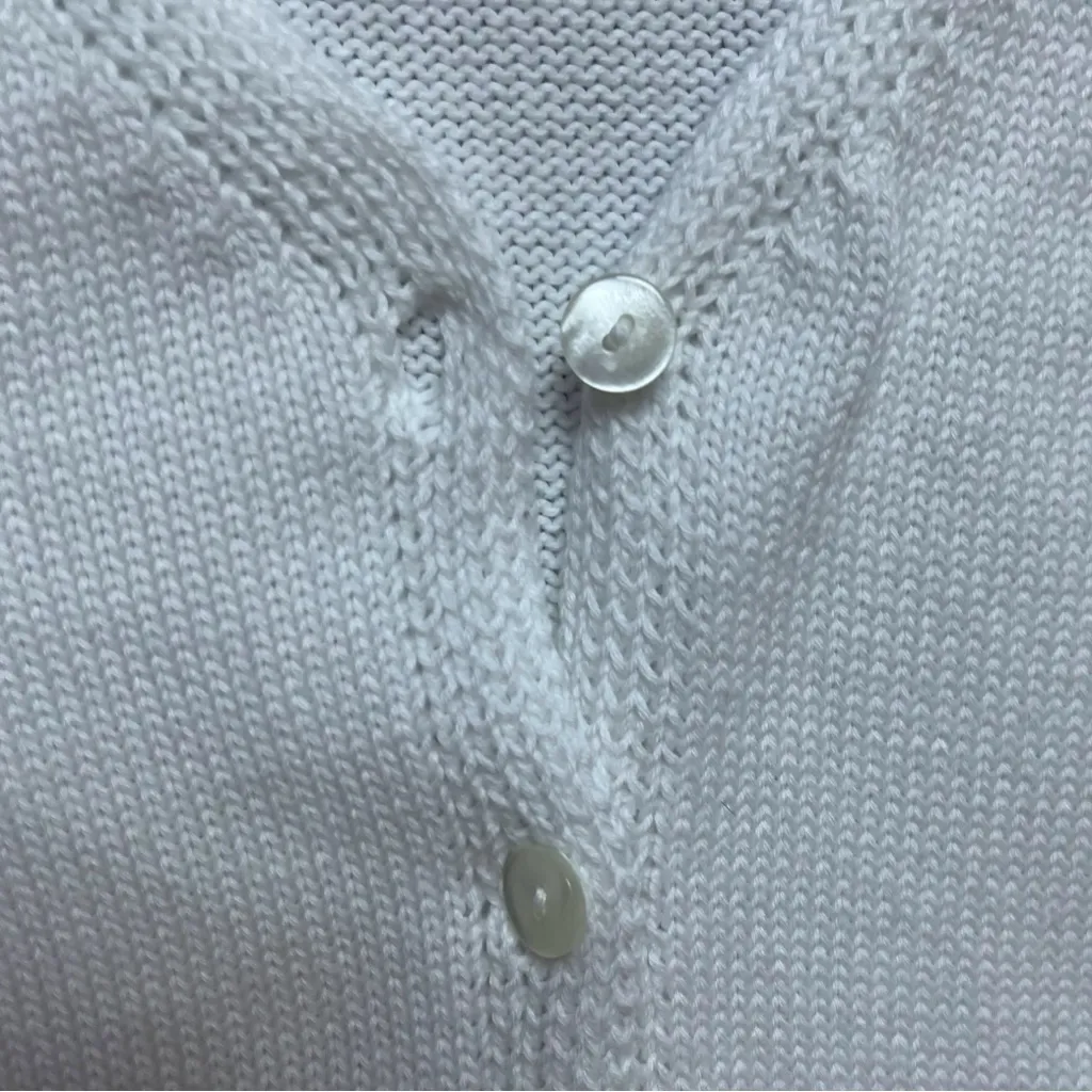 Vintage Talbots Knit Cardigan Womens Medium White 100% Cotton 90s Made In Italy - Image 6