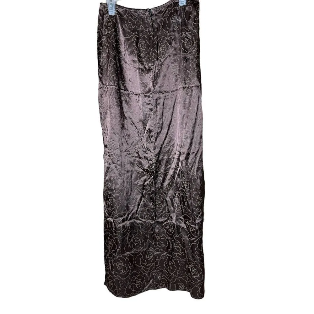 Vintage Y2K Love Peace Soul Brown Flower Print Maxi Skirt Size 7 - Image 3