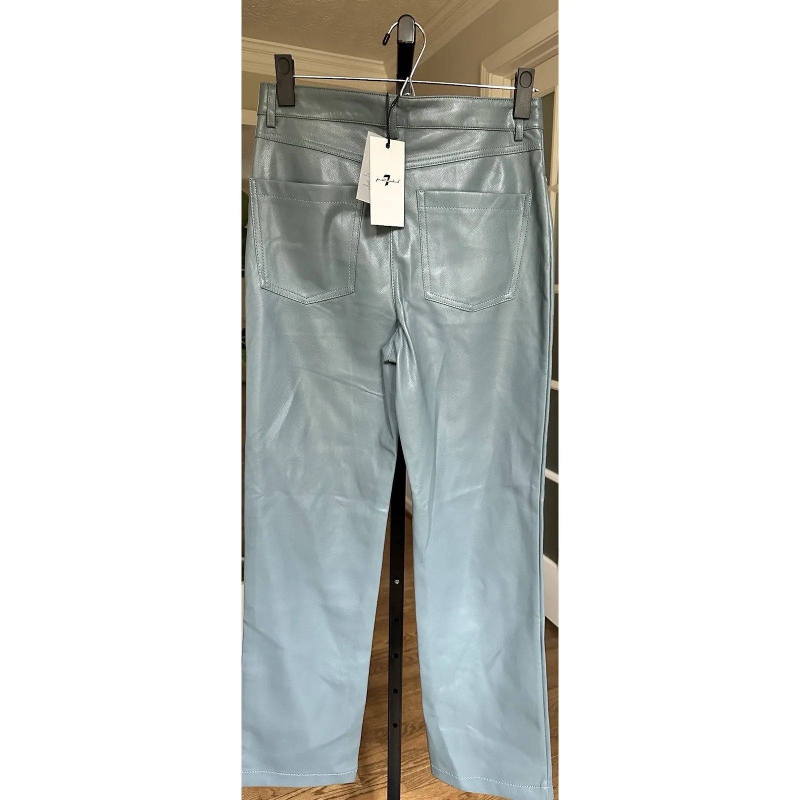 7 For All Mankind Smoky Blue Faux Leather Pants 5-Pocket Womens Size Small - Image 4