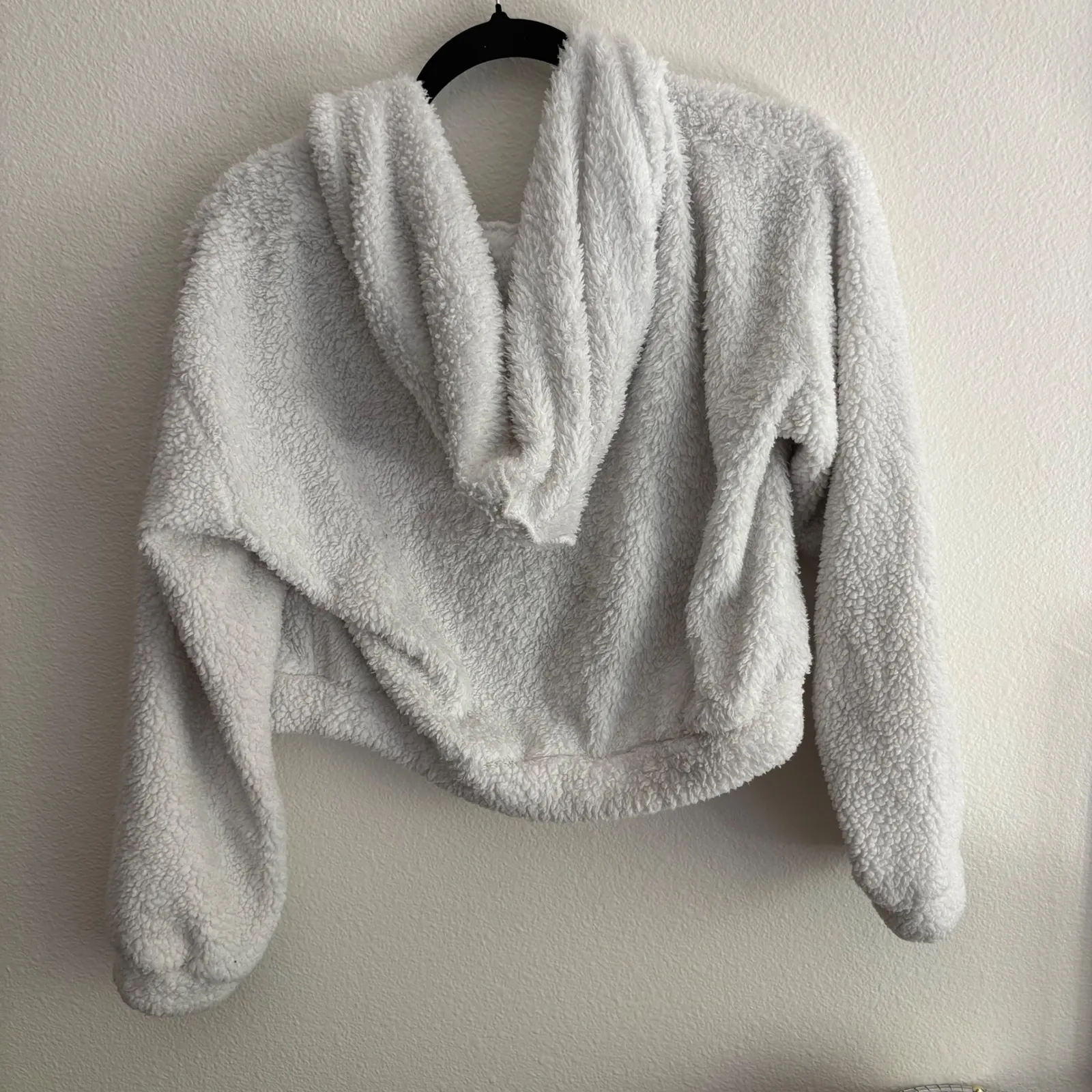 White Fuzzy Cropped‎ Hoodie Full Zip Up Sweatshirt Jacket - Image 7