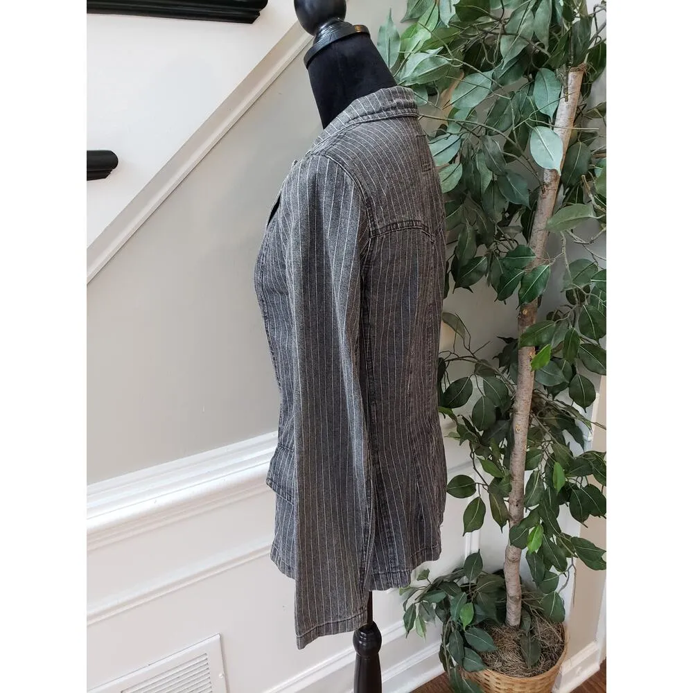 Carol's Denims Blazer Jacket Women Small Gray Striped Peak Lapel Single Breasted - Image 12