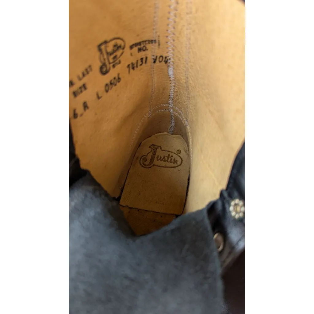 Women's Justin Black Leather Lace Up Boots with Brown Soles Size 6 - Image 9