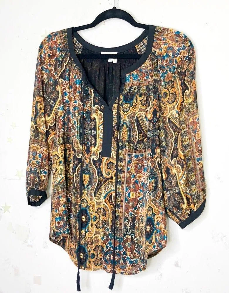 𝅺Meadow Rue Anthropologie printed boho Mayra  peasant blouse - Image 7