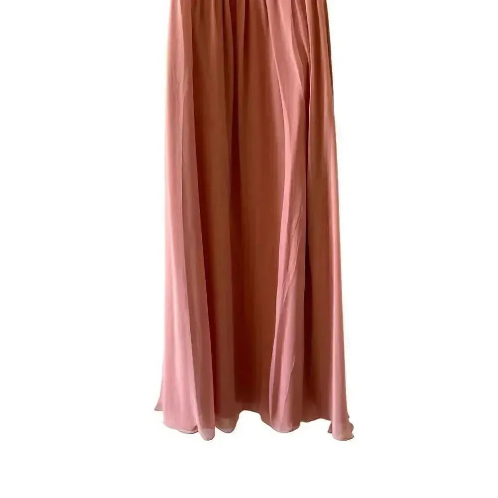 Jenny Packham Dessert Rose Cap Sleeve Chiffon Bridesmaid Dress SZ 4 #1653 Pink - Image 3