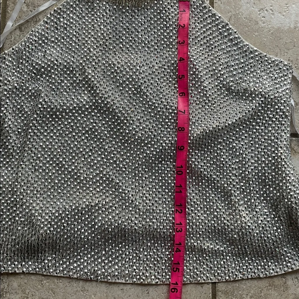 PARKER Justina Silk Silver Rhinestone Beaded Halter Tank Top - Image 15