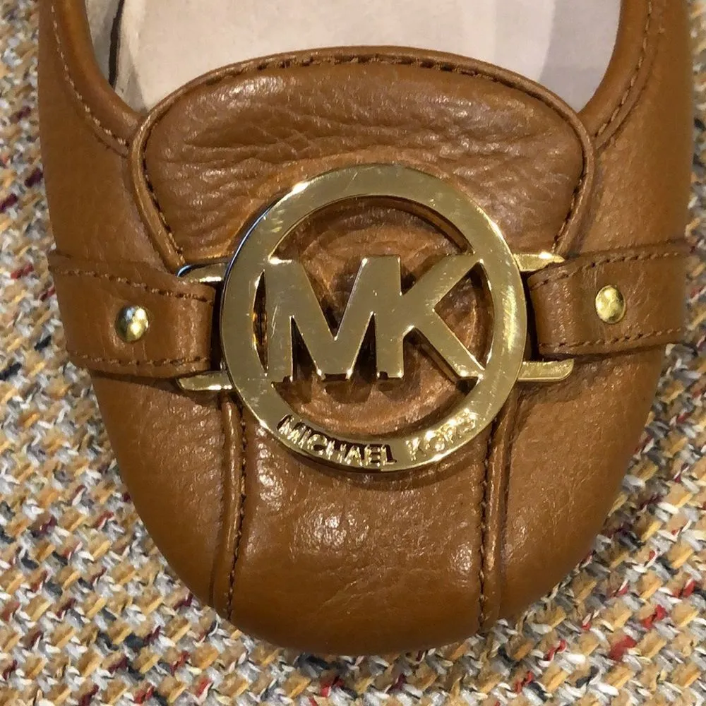 MICHAEL Michael Kors Classic Lillie Leather Moccasin Flats in Luggage Sz 9M Tan - Image 3