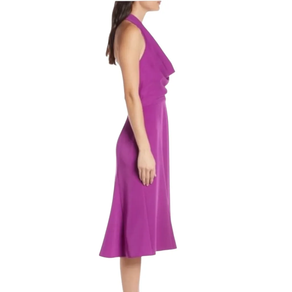 Harlyn Orchid Fit and Flare Halter Dress Plunging Drape Neckline Open Back XL Purple - Image 2