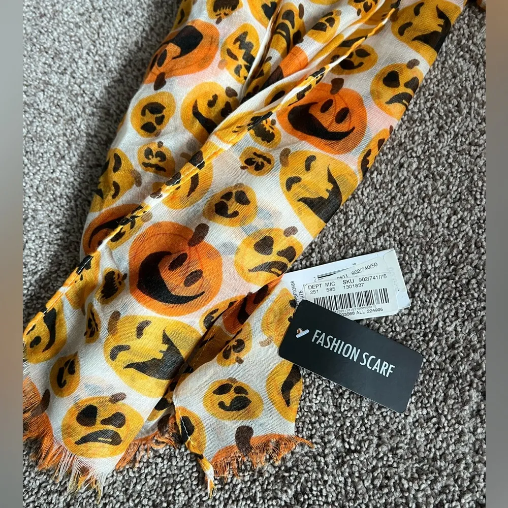 Bold Orange and Black Pumpkin Print Scarf - Image 2