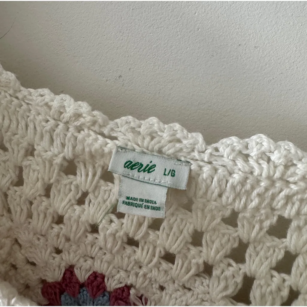 Aerie Crochet Colorful Vacay Top Long Flowy Sleeves Crop Top Blouse Boho - Image 6