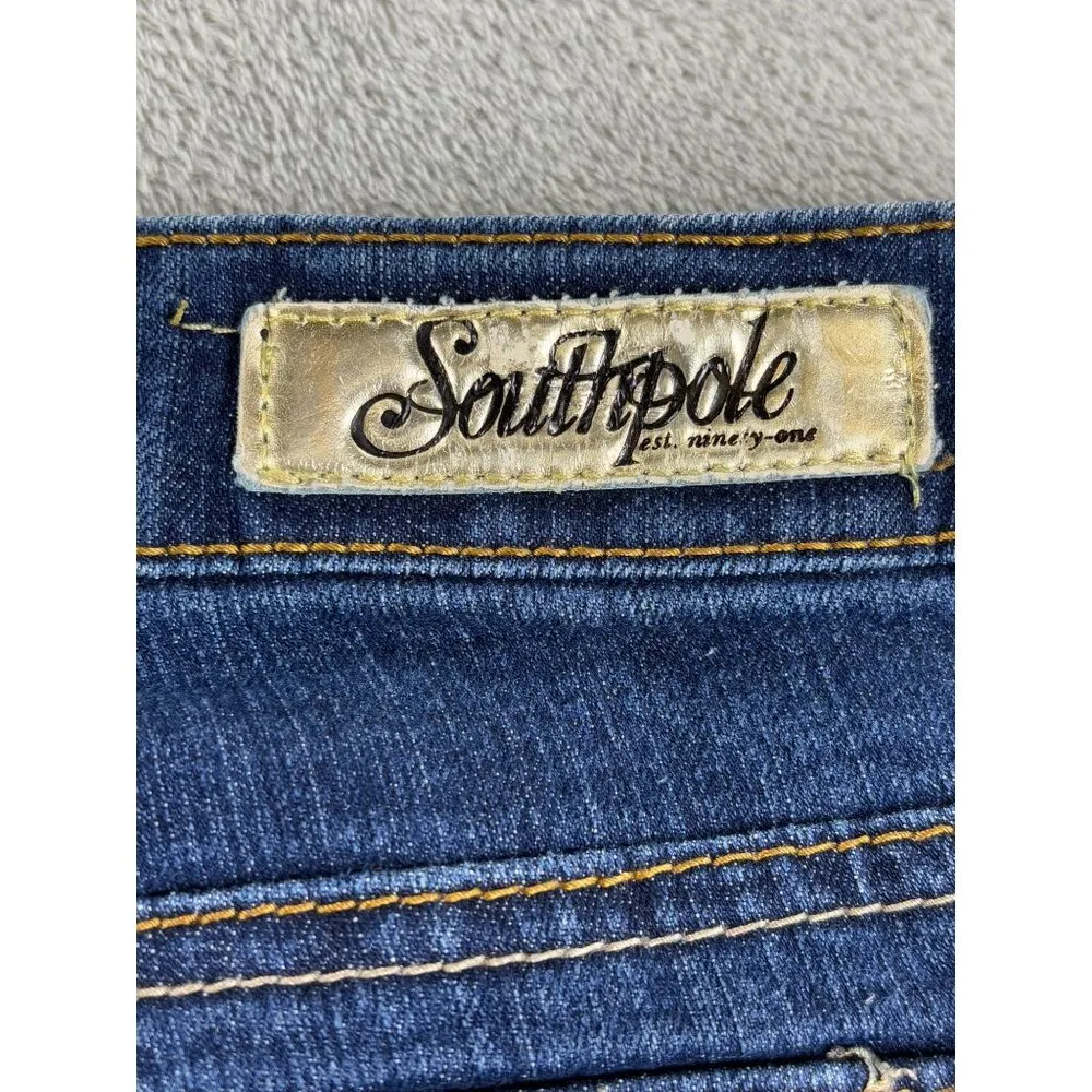 Southpole Womens Blue Jeans Size 11 Embroidered SP Mid-Rise Straight Leg Denim - Image 2
