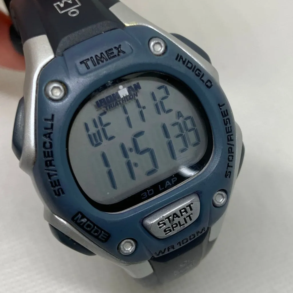 Timex Ironman Triathlon women digital watch 34mm quartz 30 lap blue silver case - Image 2