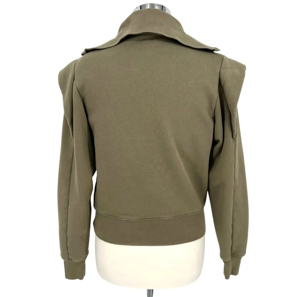 Frame Sporty Half-Zip Sweatshirt Shoulder Detail Military Green Size Small - Image 7