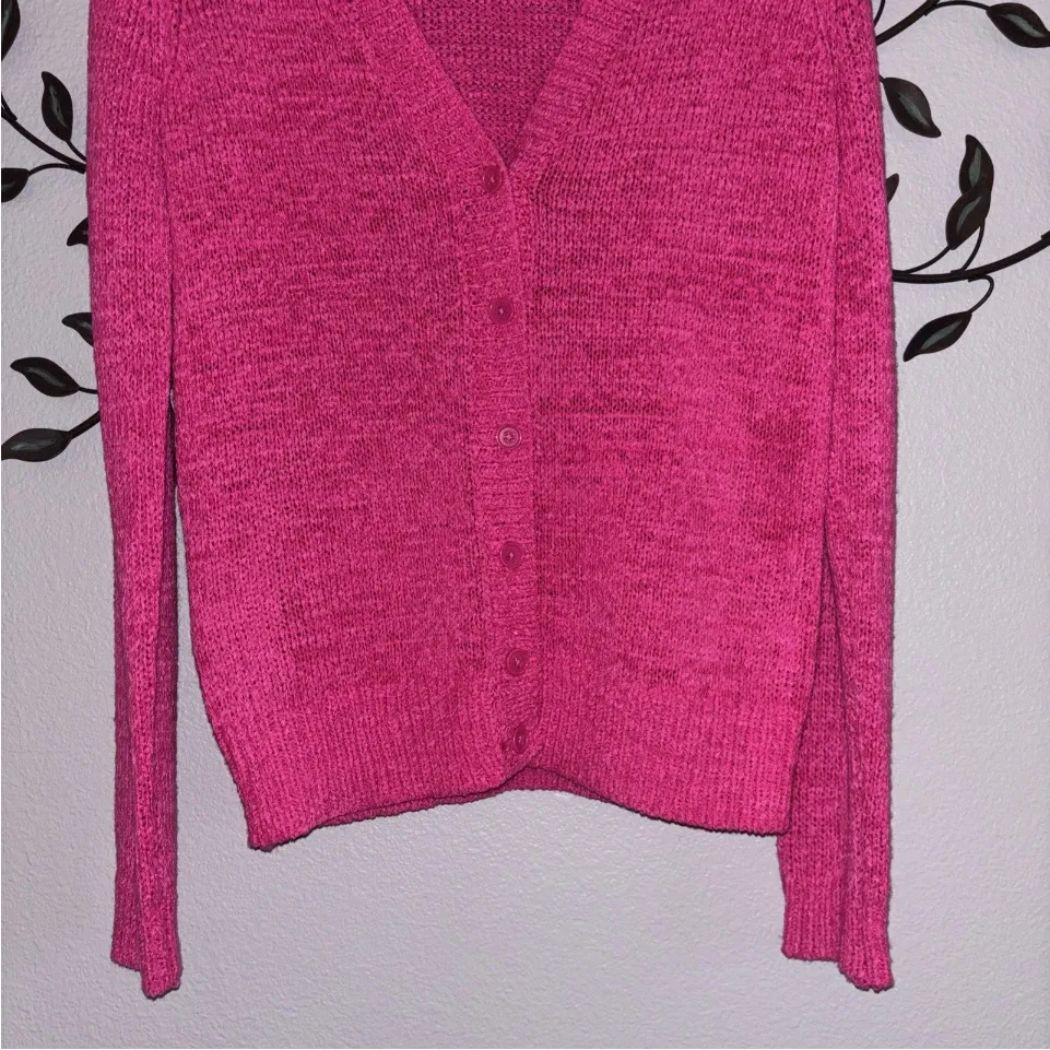 Loft Women's Hot Pink Knit Cardigan Button Front Size Small - Image 3