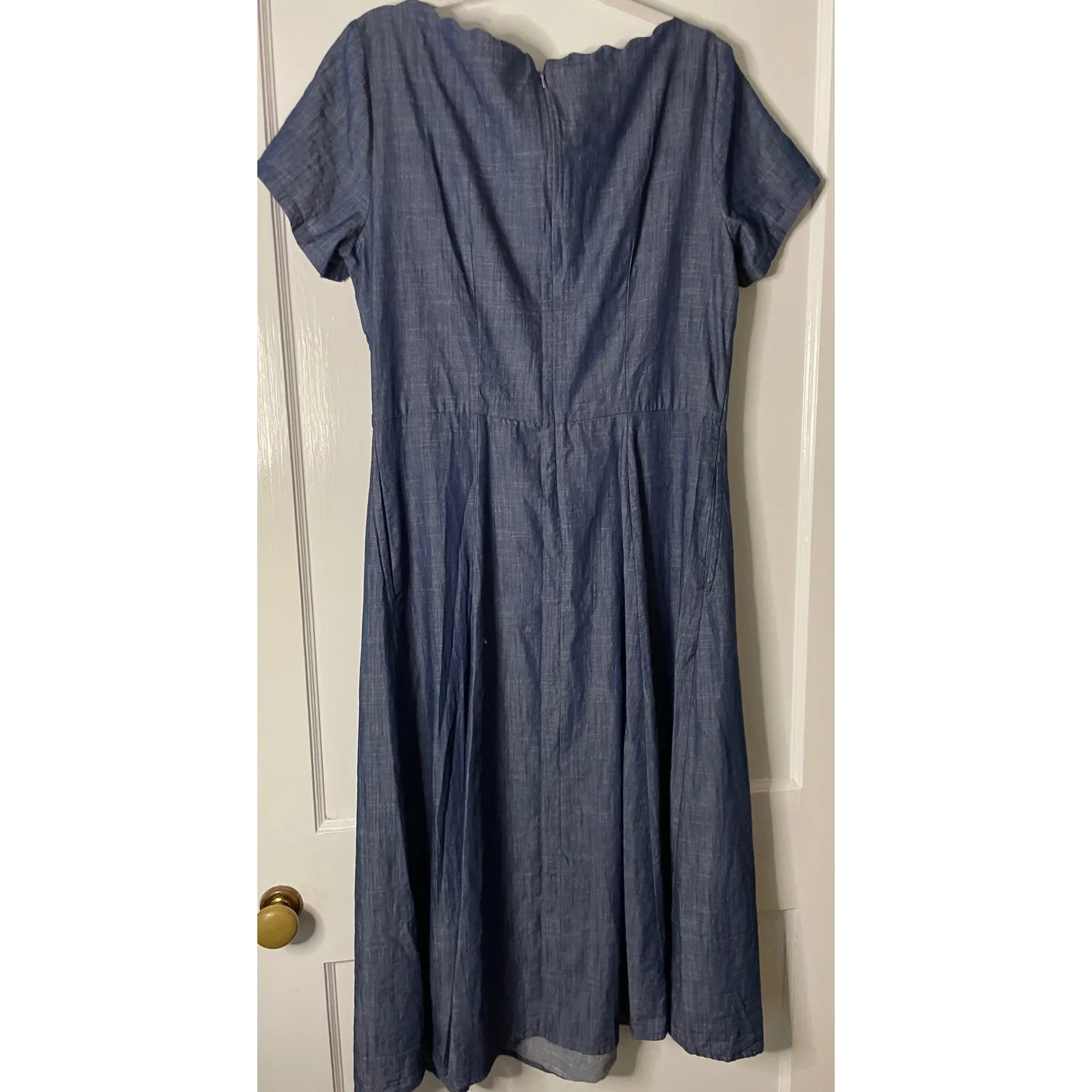 eShakti Chambray Midi Dress Blue Short Sleeve Casual Career Workwear - Image 4