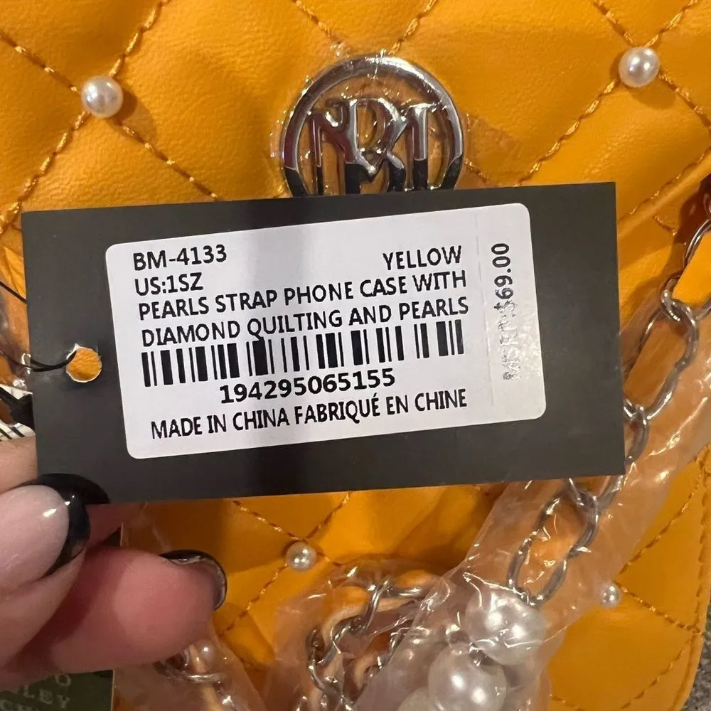 NWT Badgley Mischka‎ women's phone camera bag in yellow with pearl accents - Image 6