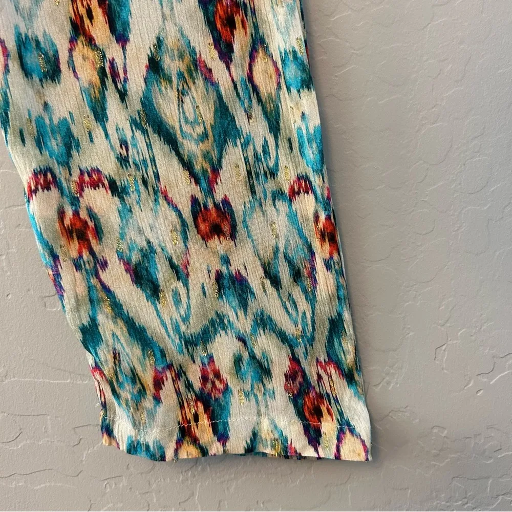 Zara metallic gold colorful abstract ikat print lightweight pants size small - Image 9