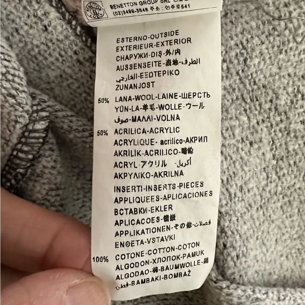 Benetton Pink Grey Wool Y2K Sweater Preppy Oversized Cozy Hygge Winter Warm - Image 7