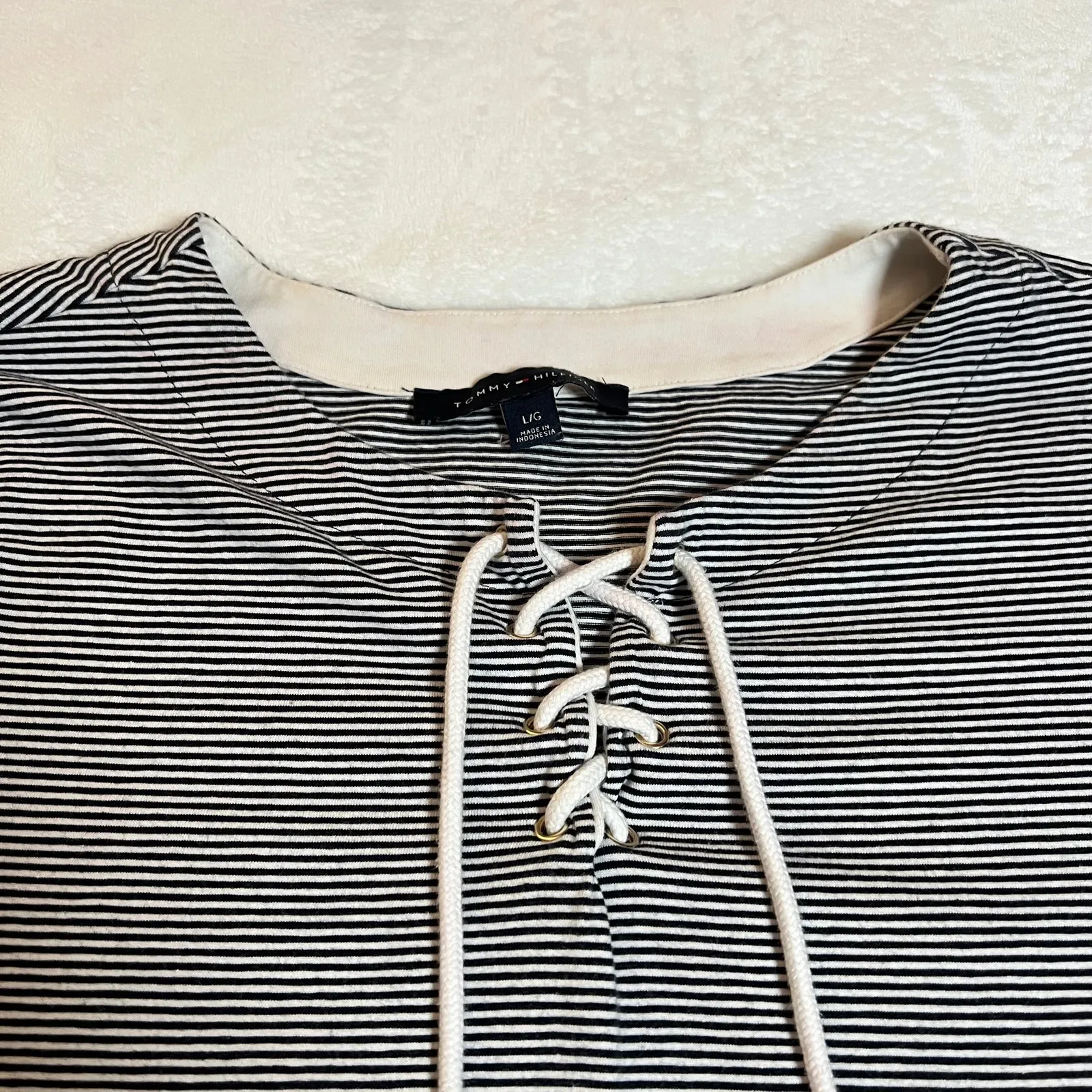 Tommy Hilfiger Lace Up Stripe Shirt Dress Size Large Knee Length Casual Nautical - Image 5