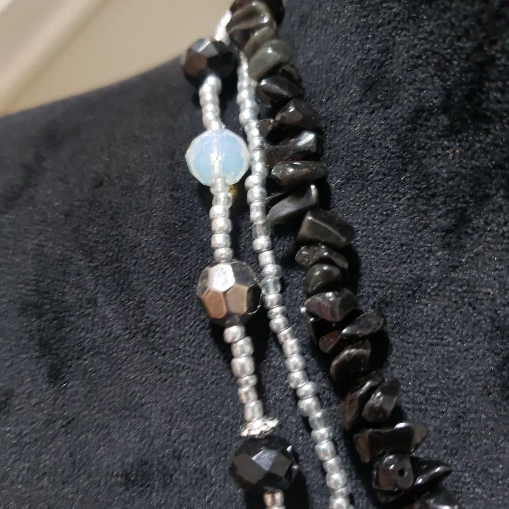 Women's Multicolor Triple Layer Classic Beaded Fashion Jewelry Necklace Black - Image 4