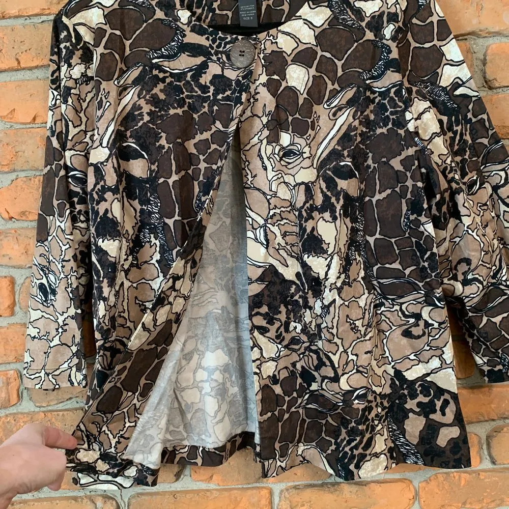 Chico's Additions Top Women's XL Abstract Giraffe Print 3/4 Sleeve Cotton Blazer - Image 2