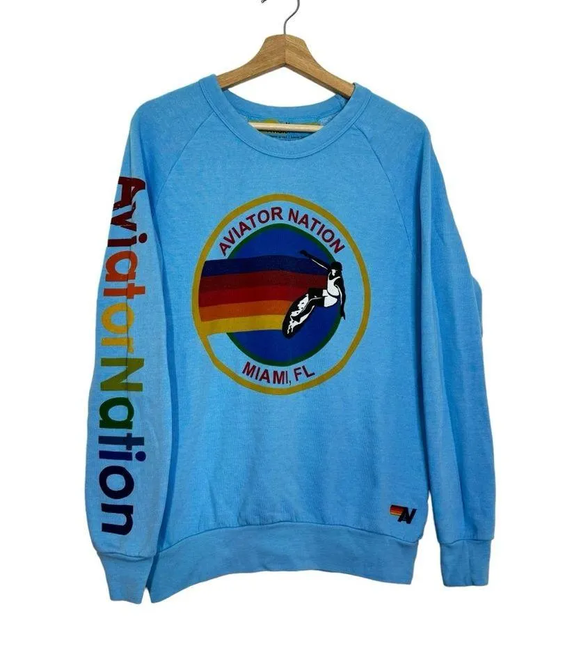 Aviator Nation Unisex Crew Sweatshirt Light Blue - Image 2