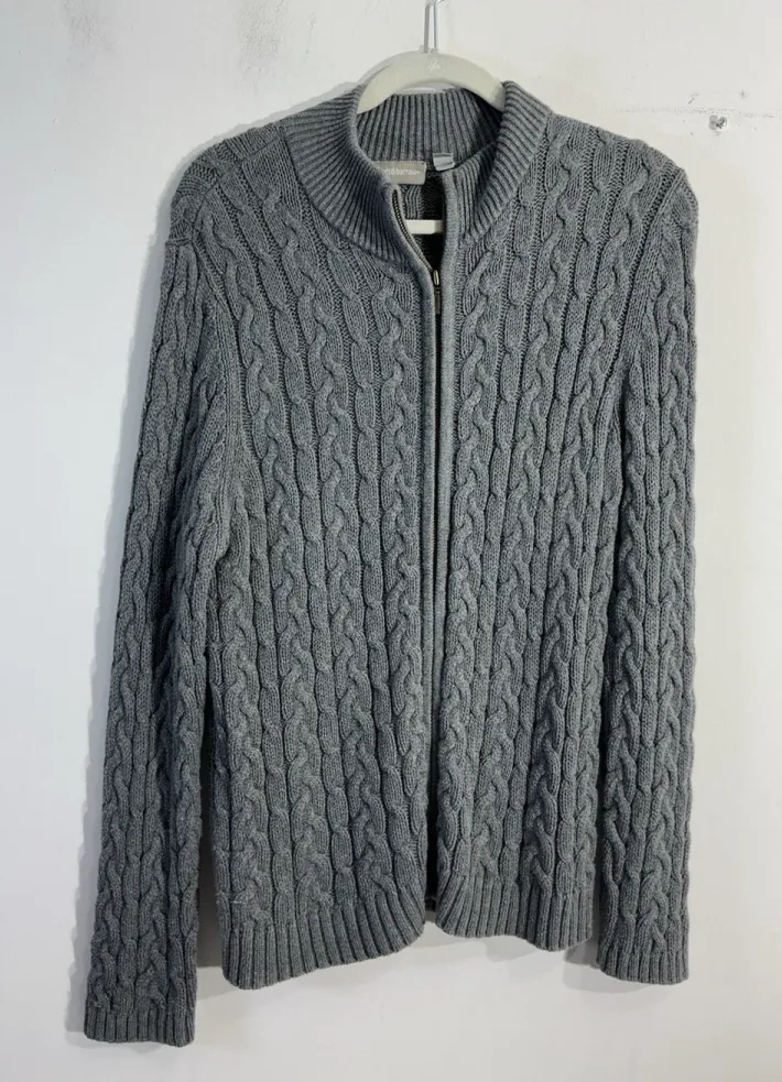 Womans Croft And Barrow Sweater Petite XL Gray Cable Knit Full Zip Size undefined - Image 1