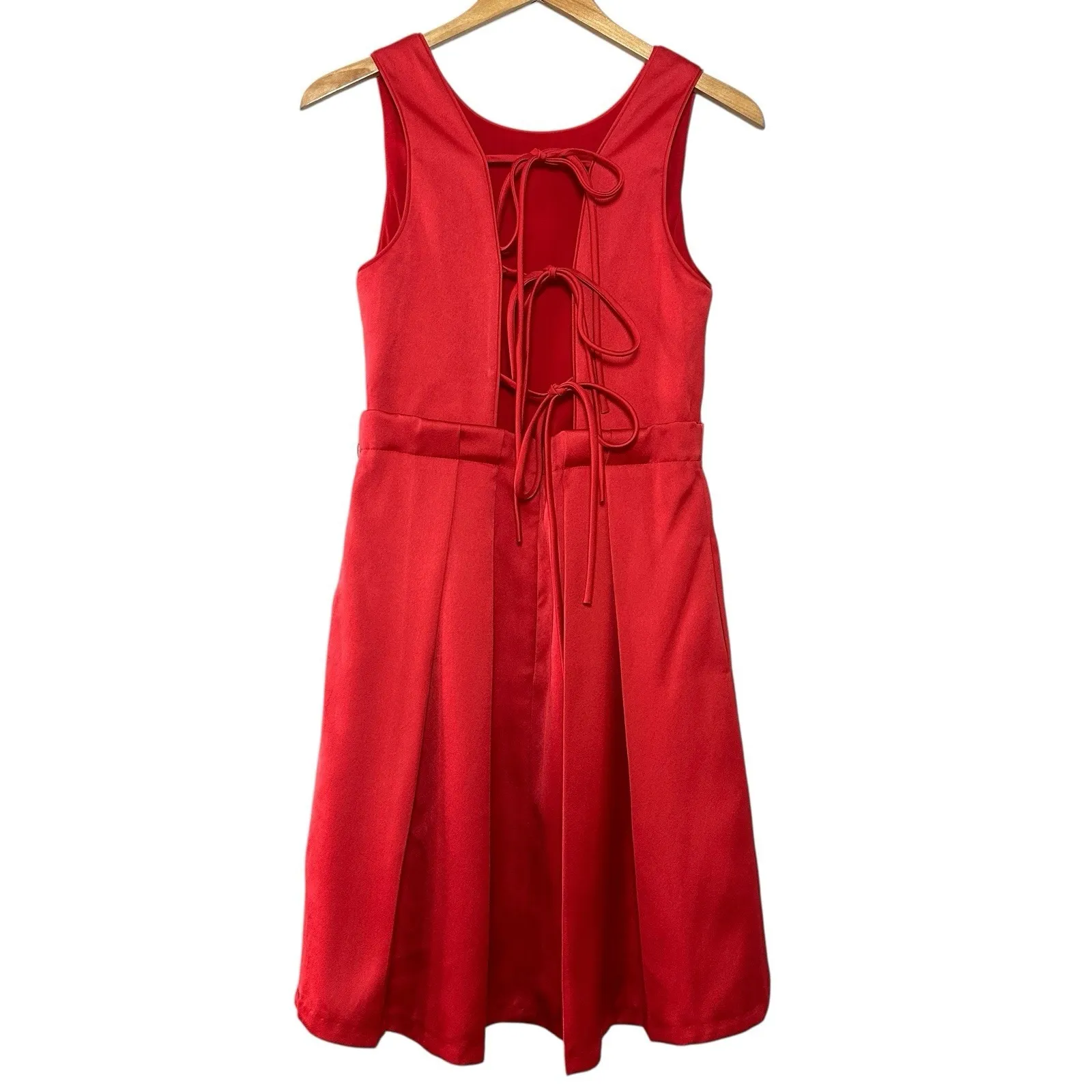 Zac Posen Womens Red Fit & Flare Cocktail Dress 8 USA Lace Up Back Pockets Party - Image 2