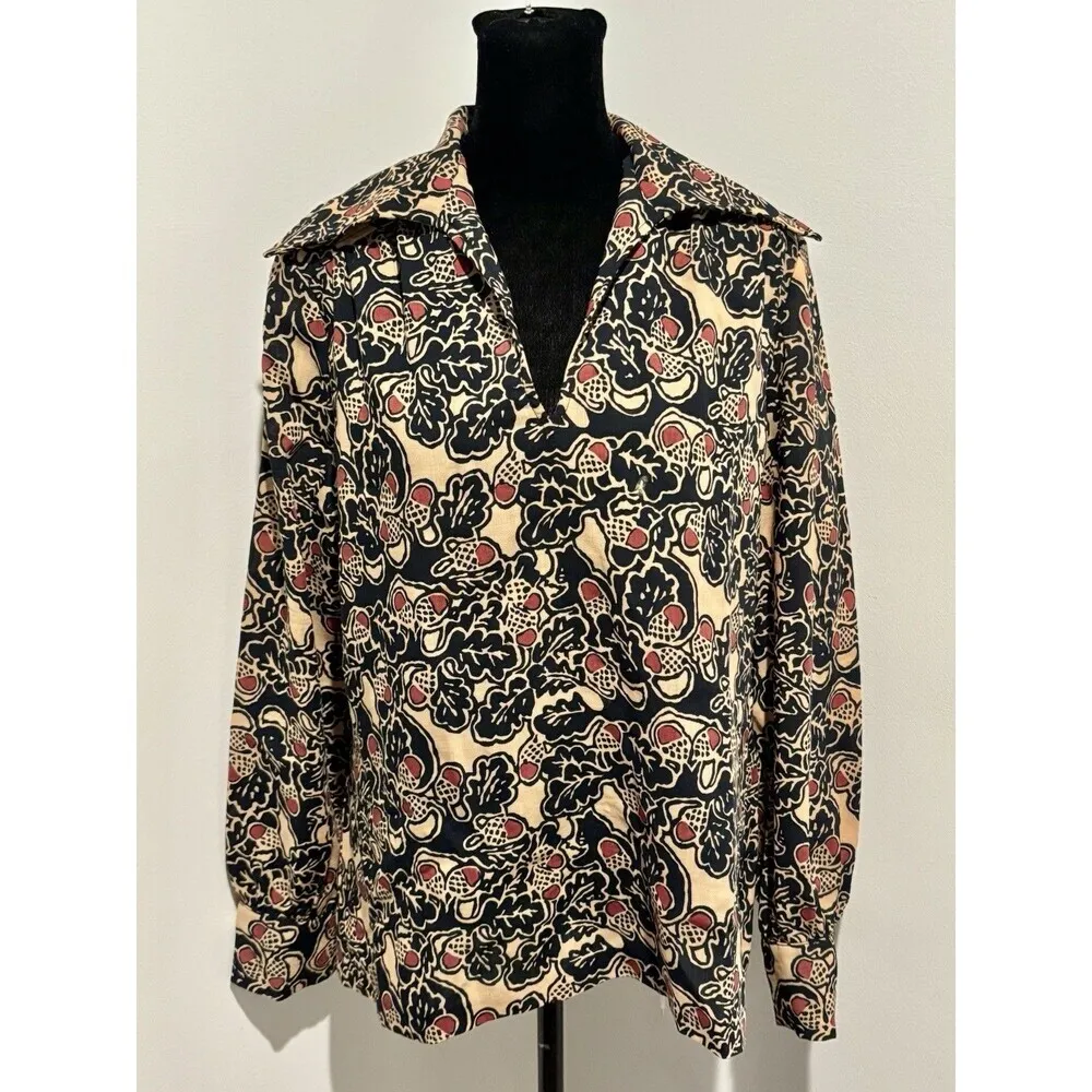 MMT KATJA of SWEDEN Vintage 70s Printed Collared Wool Blouse 10 (fits small) - Image 2