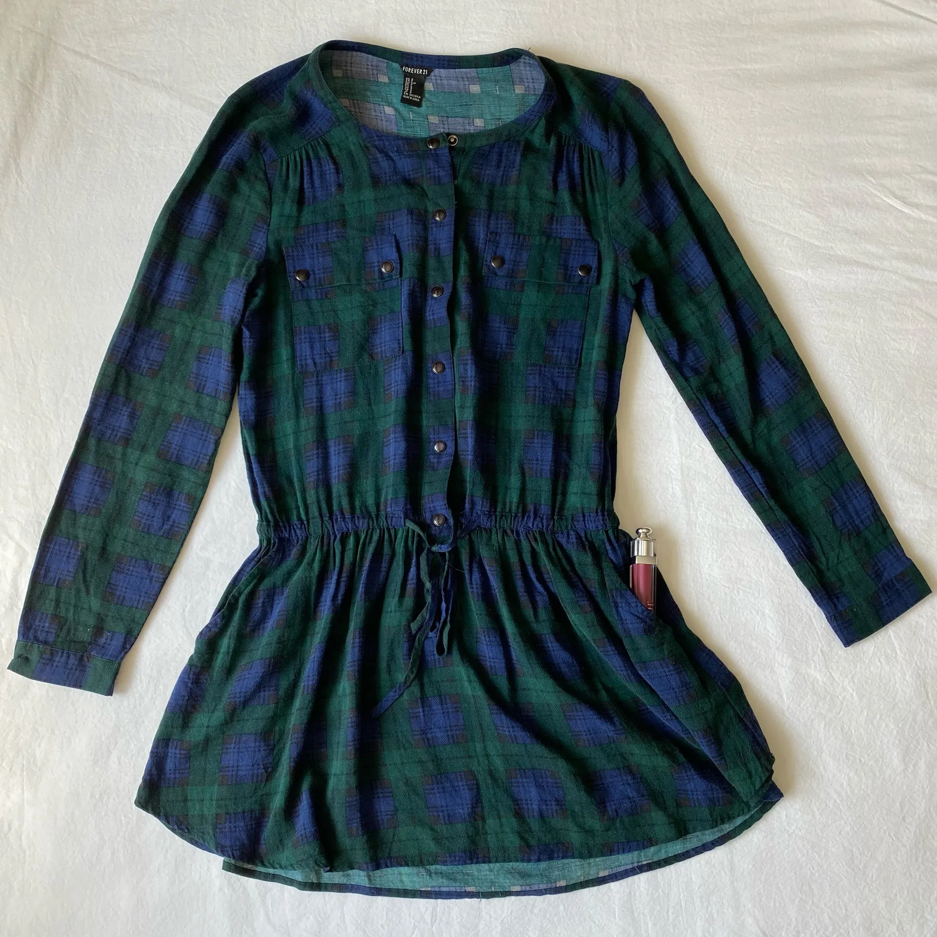 Green Purple Tartan Button Up Casual Dress - Image 3