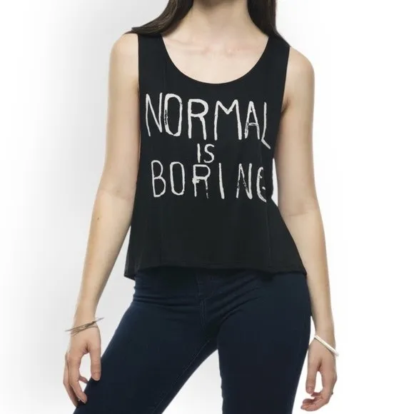 Normal Is Boring Black Sleeveless Cut Out Cropped Tank Top - Image 21